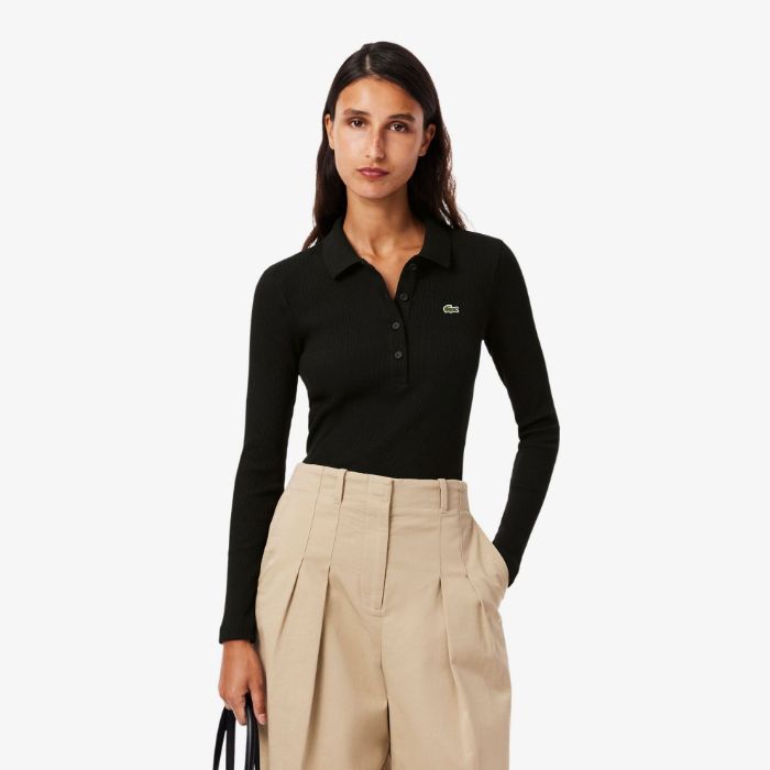 Εικόνα της Γυναικεία L.12.D Ribbed Cotton Polo Μπλούζα Slim Fit